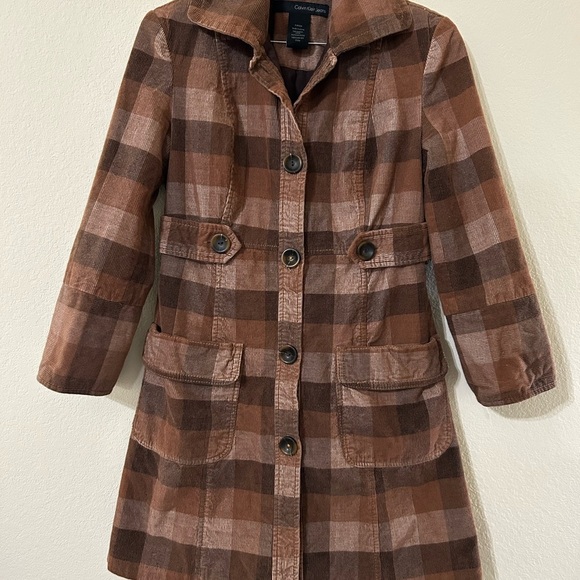 Calvin Klein Corduroy with A Plaid Pattern Coat - Brown and Tan - Picture 1 of 8